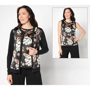 BEAUTIFUL by Lawrence Zarian Refined Knit Mixed Media Printed Multi Black 1X